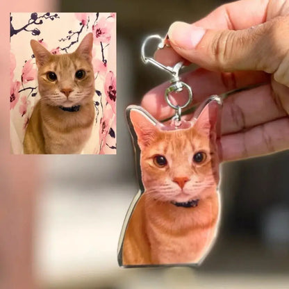 A beautifully customized pet acrylic keychain capturing the adorable moments of your cat.