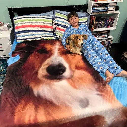 Customize a soft and cozy blanket with your favorite pet photo, the perfect personalized gift.