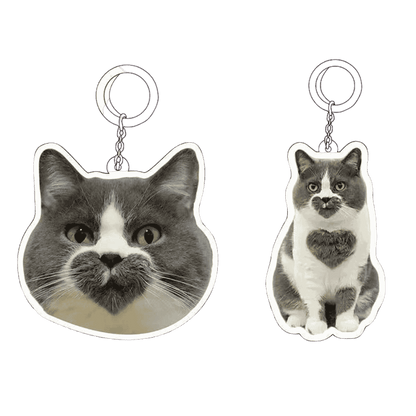 Size comparison chart for 5cm, 8cm, 10cm, and 15cm custom pet keychains