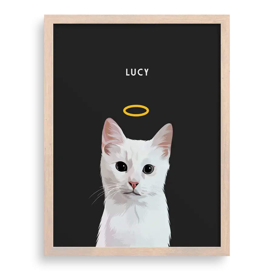 Custom pet remembrance art with name and birth-death dates