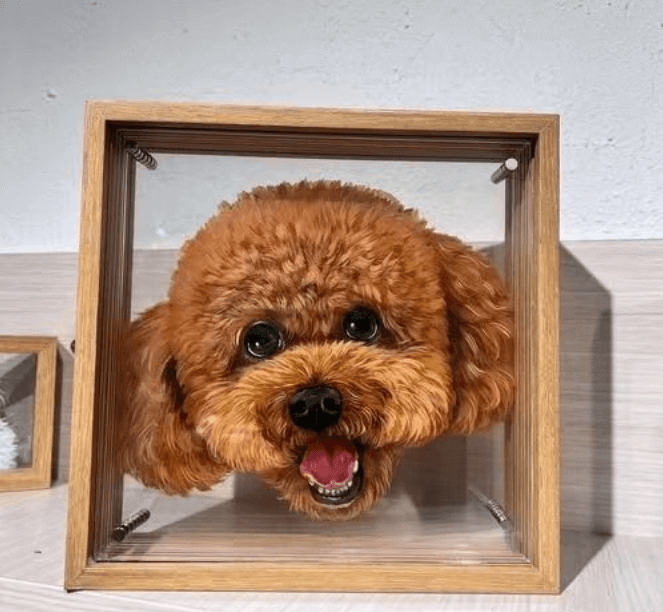 Close-up of hand-painted pet features in 3D acrylic layers