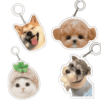 Visual example of keychain with just pet’s head vs full-body photo
