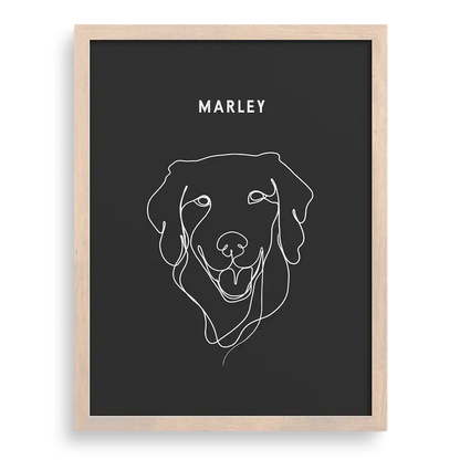 Line drawing pet memorial portrait with custom caption