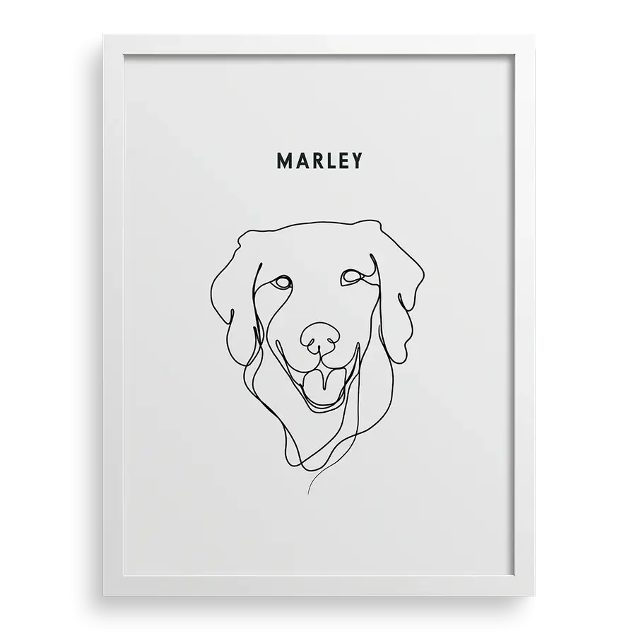 Black and white pet illustration created from customer photo