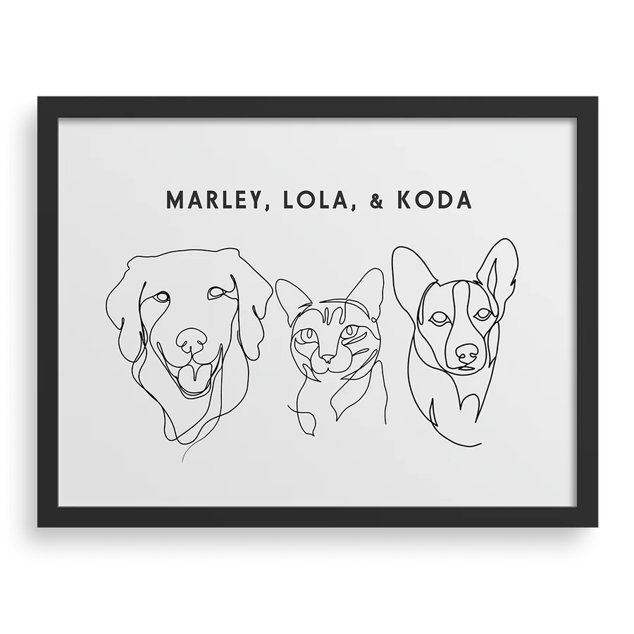 Custom Three Pet Line Drawing Portrait