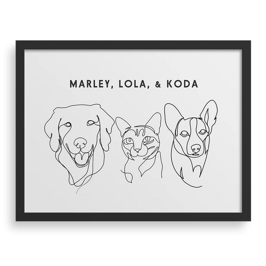 Custom Three Pet Line Drawing Portrait