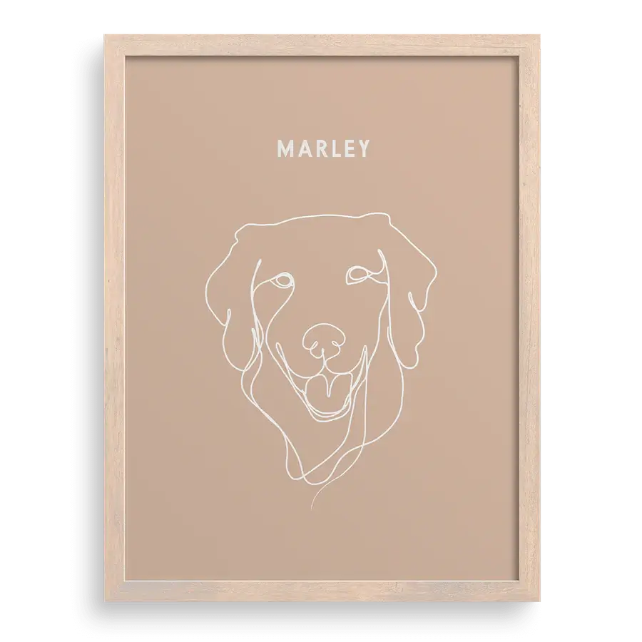Simple outline artwork of a dog with custom name