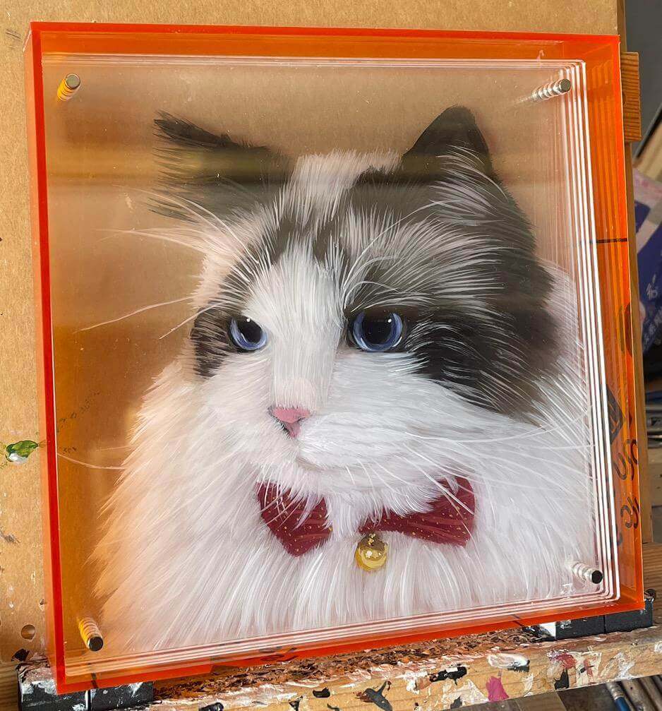 Multiple-layer acrylic pet portrait designed for remembrance