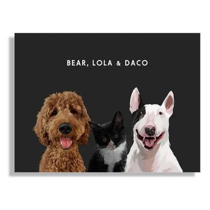 Handcrafted pet artwork with personalized name and classical frame