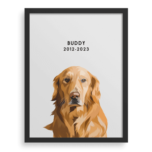 Pet portrait example featuring a short quote below the illustration