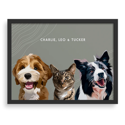 Custom Portrait for Three Pets