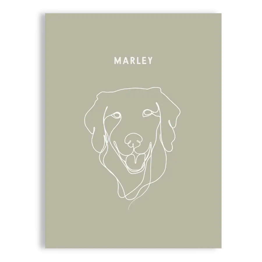 Elegant single-line artwork of a dog in black ink style