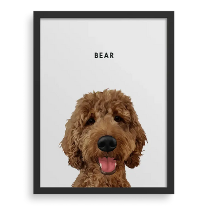 Personalized portrait of one brown fluffy dog by Paw-Pixie, placed on a light gray background.