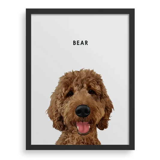 Personalized portrait of one brown fluffy dog by Paw-Pixie, placed on a light gray background.