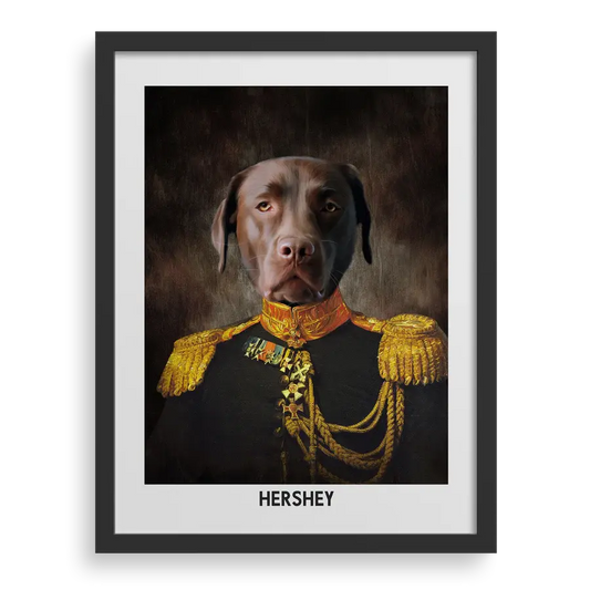 Custom pet portrait "The Regal Leader" with Black frame by Paw-Pixie.