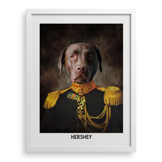 Custom pet portrait "The Regal Leader" with White frame by Paw-Pixie.