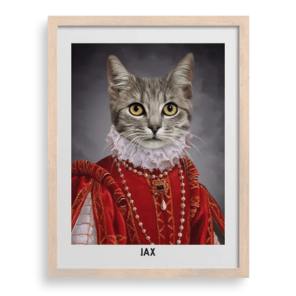 Custom pet portrait "Their Highness" with Brown frame by Paw-Pixie.
