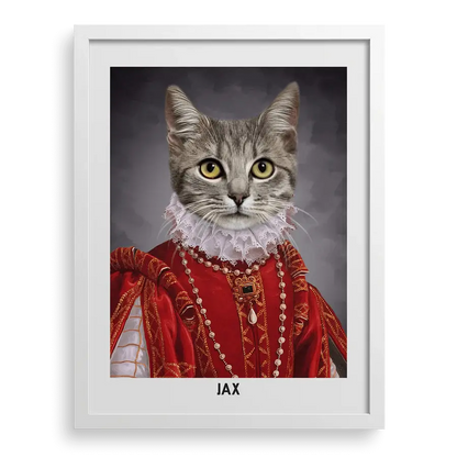 Custom pet portrait "Their Highness" with White frame by Paw-Pixie.
